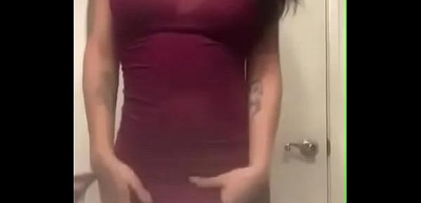  Tranny reveals huge bulge covered by dress and shakes big ass